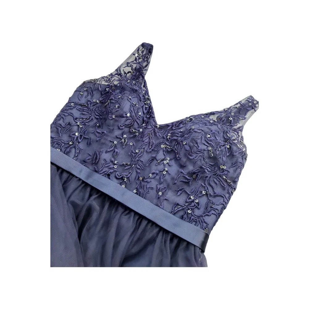 Morilee Madeline Gardner Gown Blue Embroidered Tulle Evening Dress Size 4 Glam - Picture 5 of 6